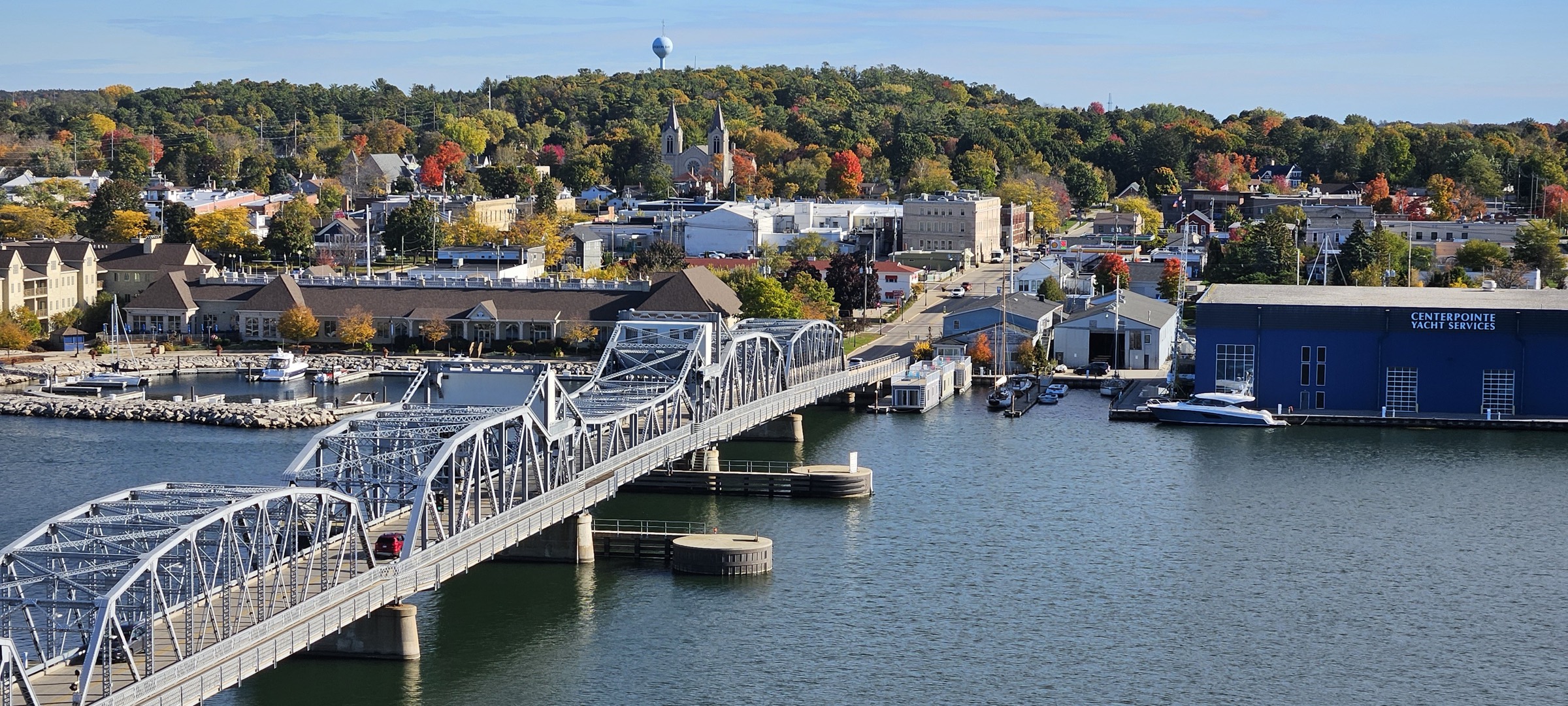 Sturgeon Bay, Wisconsin: the Michigan Street Bridge and downtown in autumn